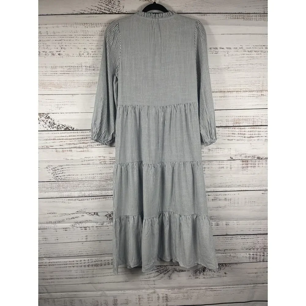 New Collection Dress Womens Small Blue Stripe Embroidered Floral Boho Swing Maxi - Picture 8 of 10